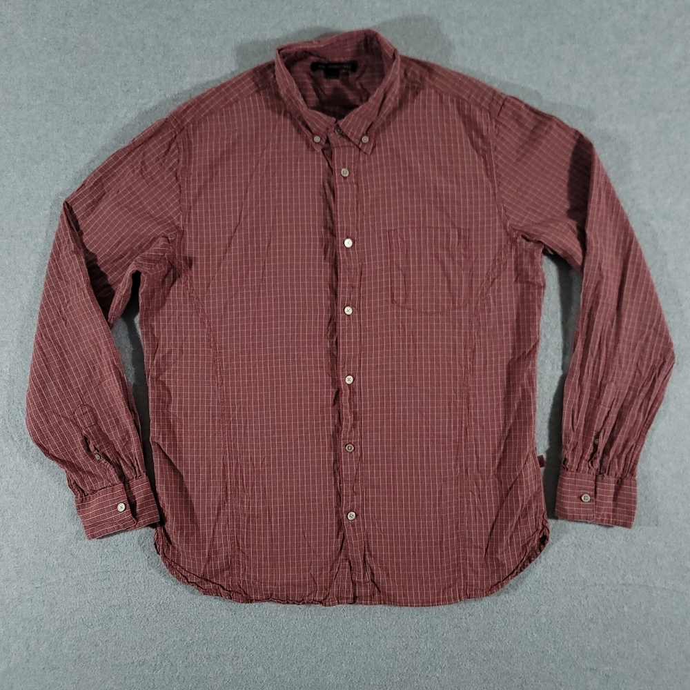 John Varvatos Button Down Shirt Mens XL Red Plaid Long Sleeve